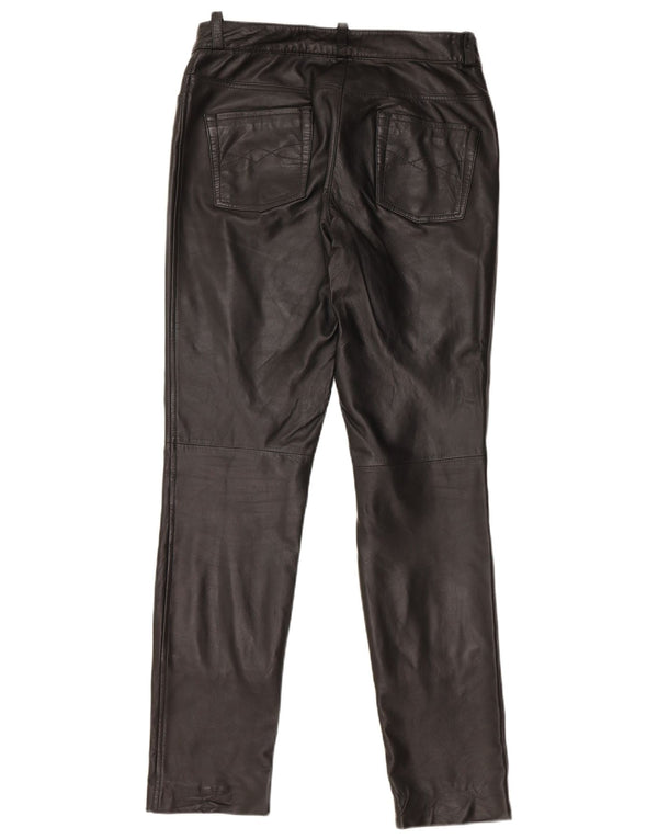 HEINE Womens Slim Leather Trousers UK 12 Medium W30 L31 Black Leather
