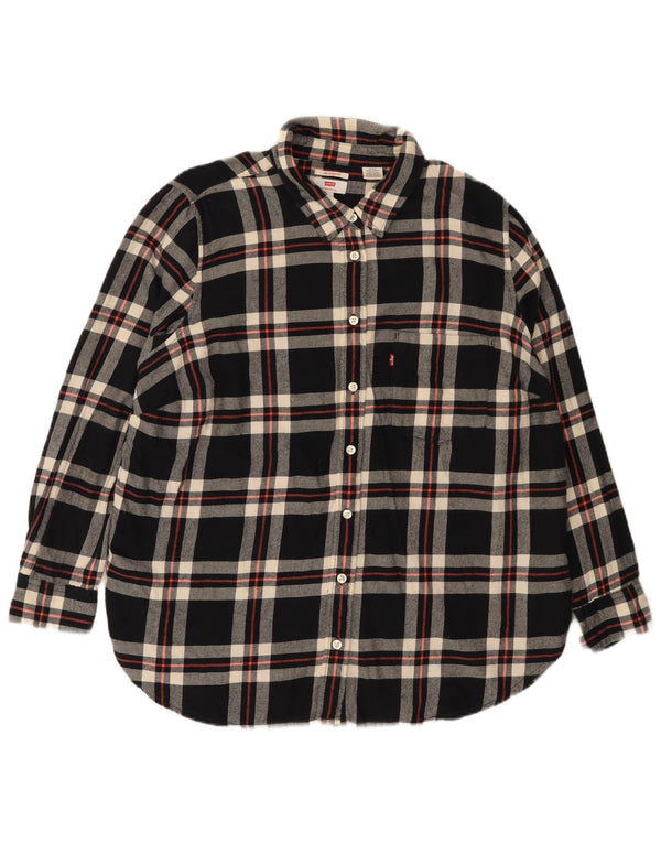 Camisa feminina de flanela com ajuste relaxado Levi's Reino Unido 18 XL algodão xadrez preto