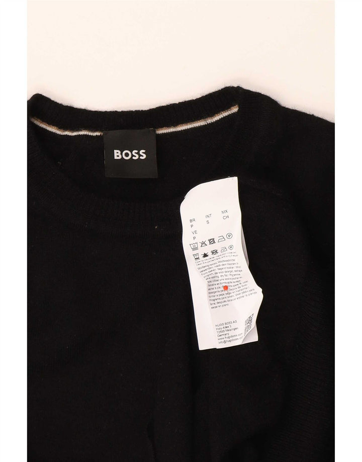 Suéter masculino Hugo Boss com gola redonda e lã virgem preta pequena