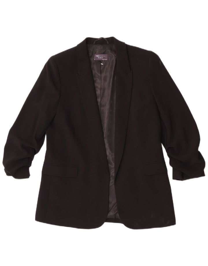 Jaqueta blazer feminina de manga 3/4 da Marks & Spencer Reino Unido 10 pequena preta