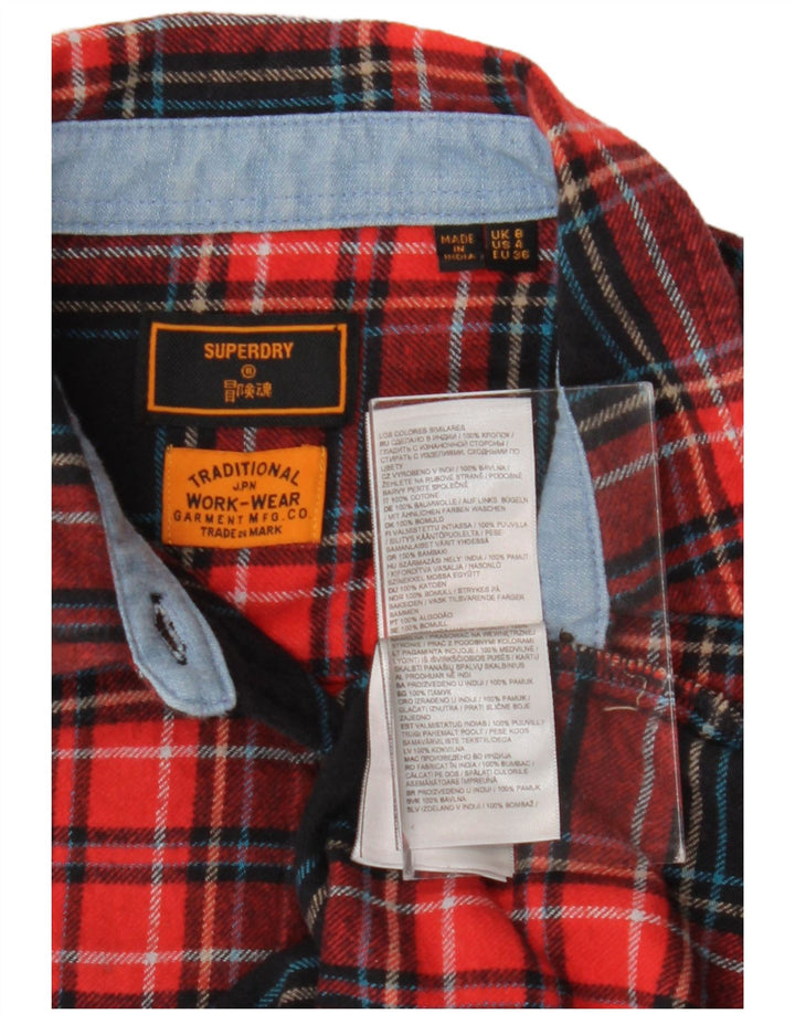 Camisa feminina de flanela SUPERDRY Reino Unido 8 pequeno algodão xadrez vermelho