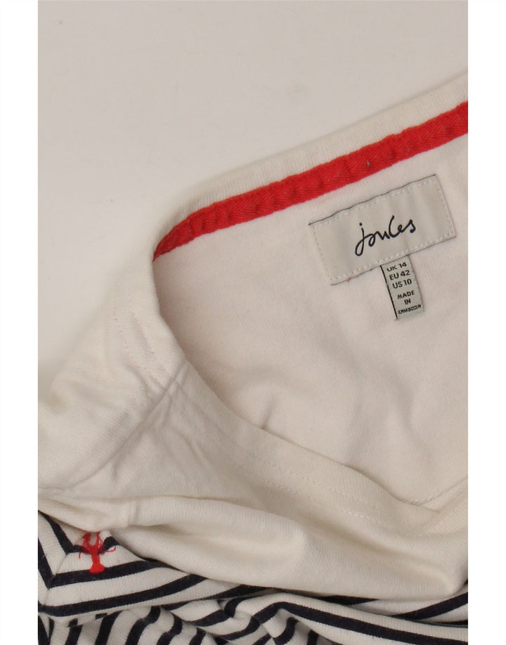 JOULES Top feminino de manga comprida UK 14 listrado branco grande