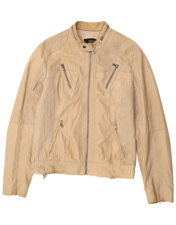 Jaqueta de couro feminina vintage Reino Unido 16 couro bege grande