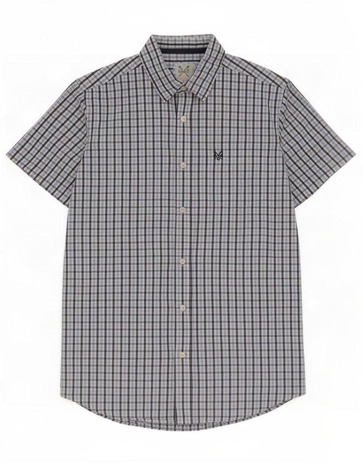 Crew Clothing Camisa masculina de manga curta azul médio algodão guingão