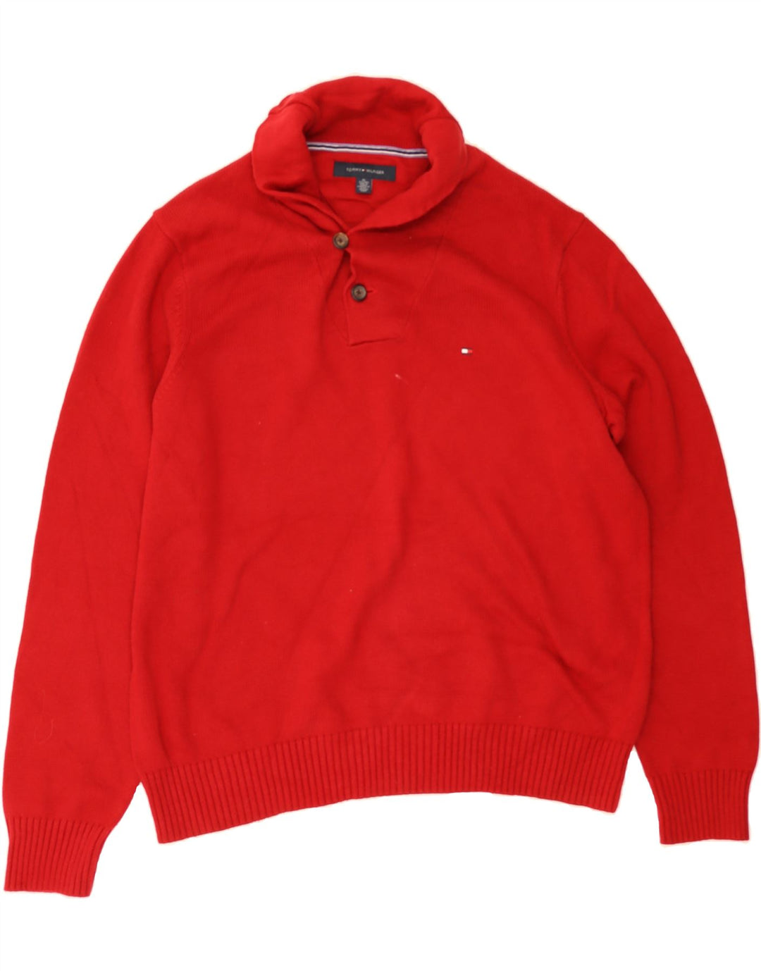 TOMMY HILFIGER Mens Shawl Neck Jumper Sweater XL Red Cotton Vintage Tommy Hilfiger and Second-Hand Tommy Hilfiger from Messina Hembry 