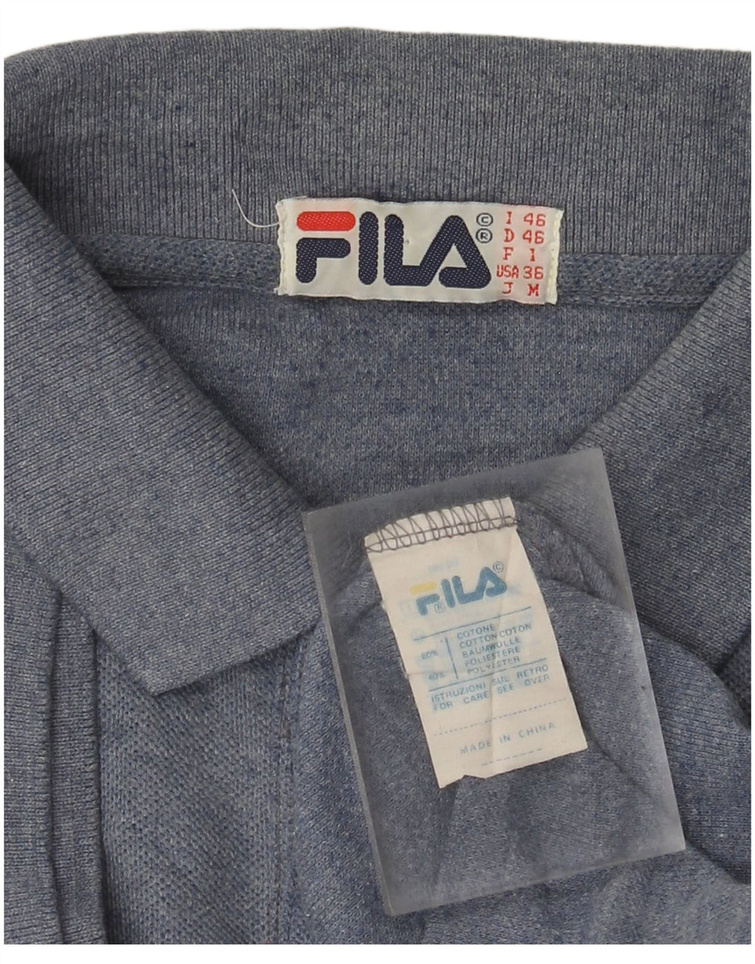 Camisa polo masculina Fila IT 46 algodão manchado azul pequeno