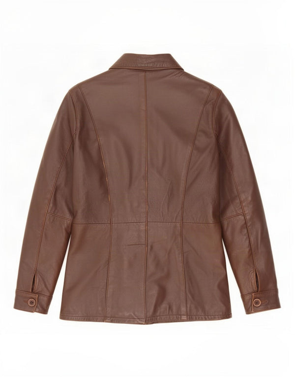 Jaqueta de couro feminina vintage UK 14 marrom médio