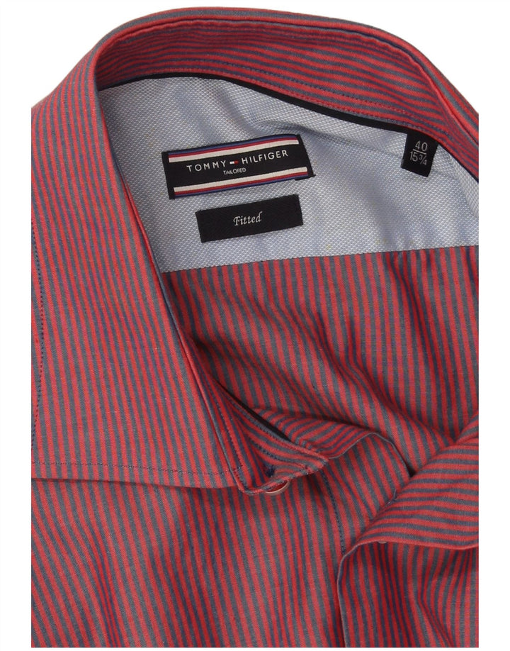 Camisa masculina sob medida Tommy Hilfiger tamanho 40 15 3/4 risca de giz vermelha média