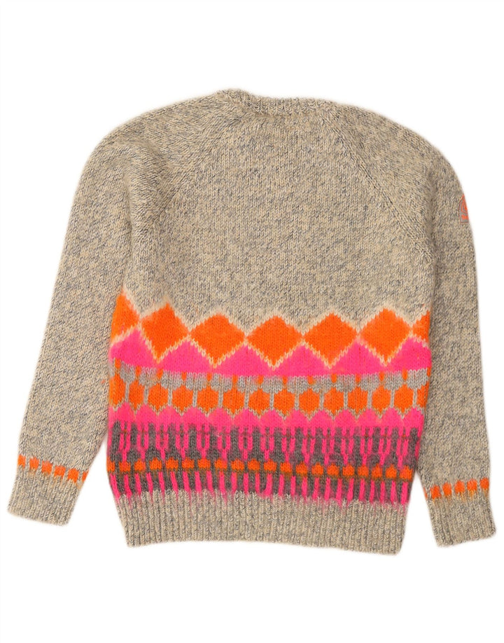 Suéter feminino Superdry com gola redonda UK 14 cinza médio Fair Isle