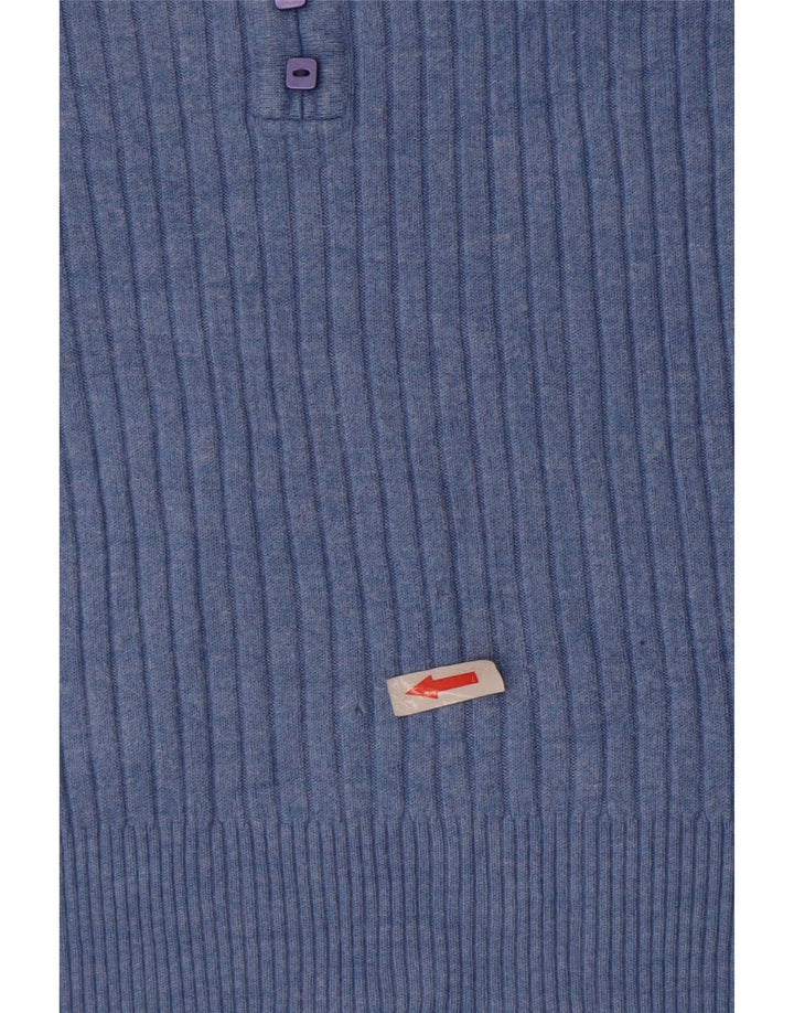 Suéter feminino Marks & Spencer manga curta com decote em V Reino Unido 12 azul médio