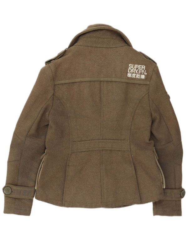 Jaqueta militar feminina Superdry UK 10 pequena lã cáqui