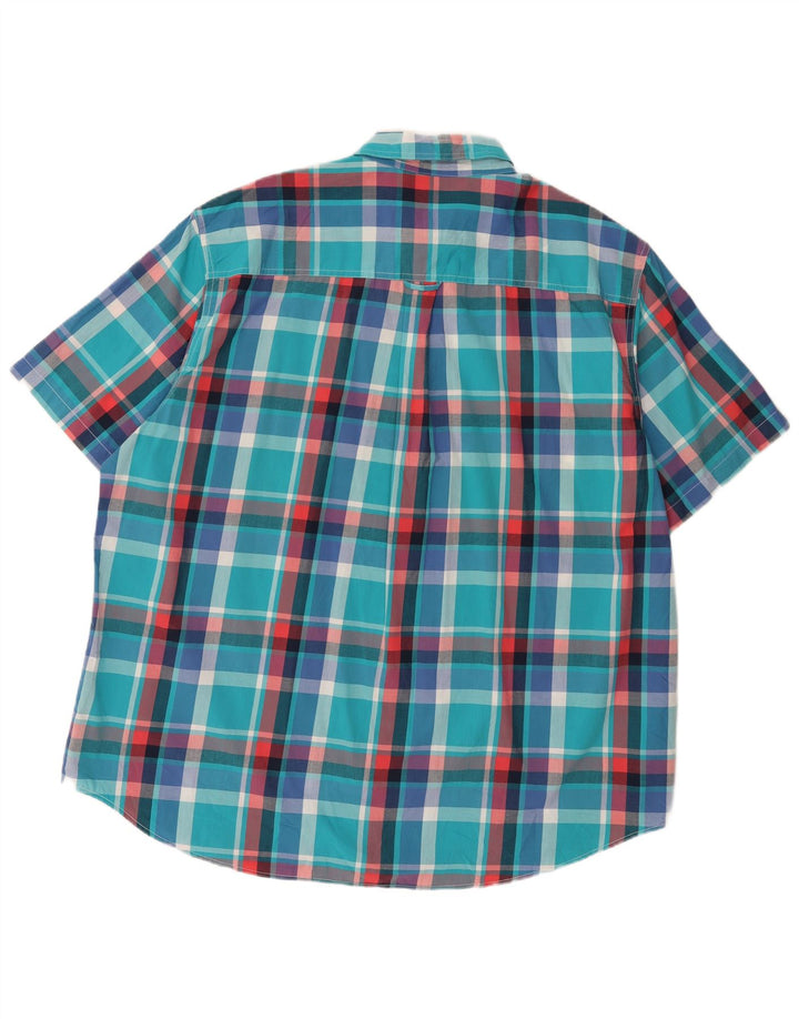 Camisa masculina grande de manga curta Chaps 2XL algodão xadrez azul
