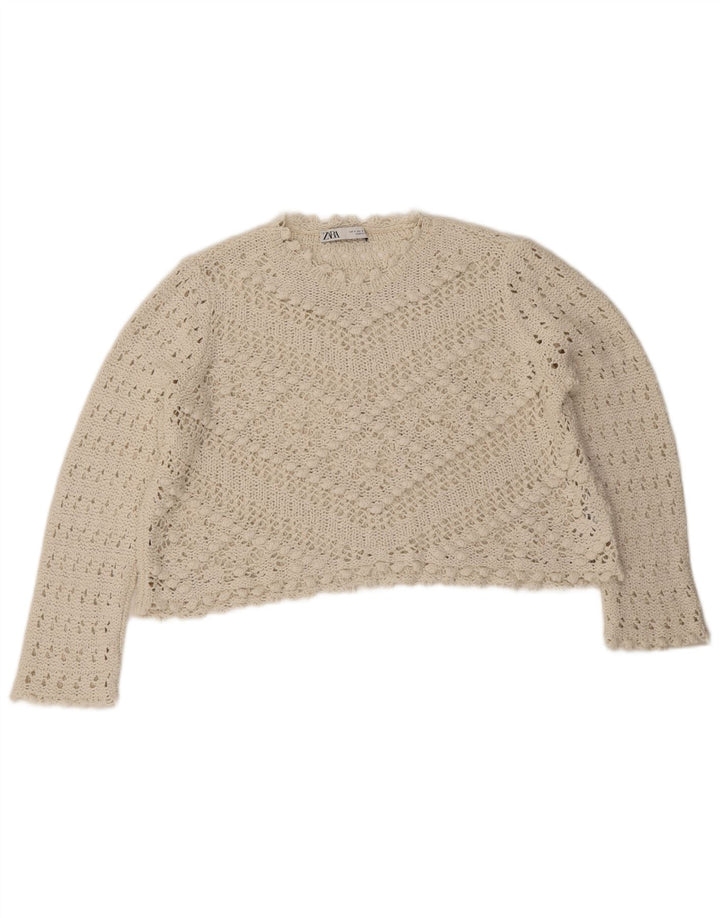 Zara suéter feminino oversized com gola redonda, Reino Unido 10 pequeno branco