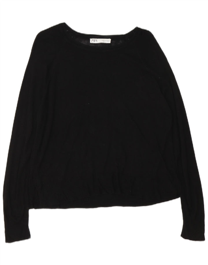 Suéter feminino Zara com gola canoa UK 14 médio preto
