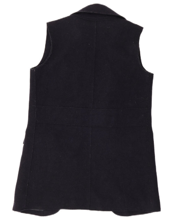 Zara Womens Longline Open Gilet UK 10 Pequeno Lã Azul Marinho