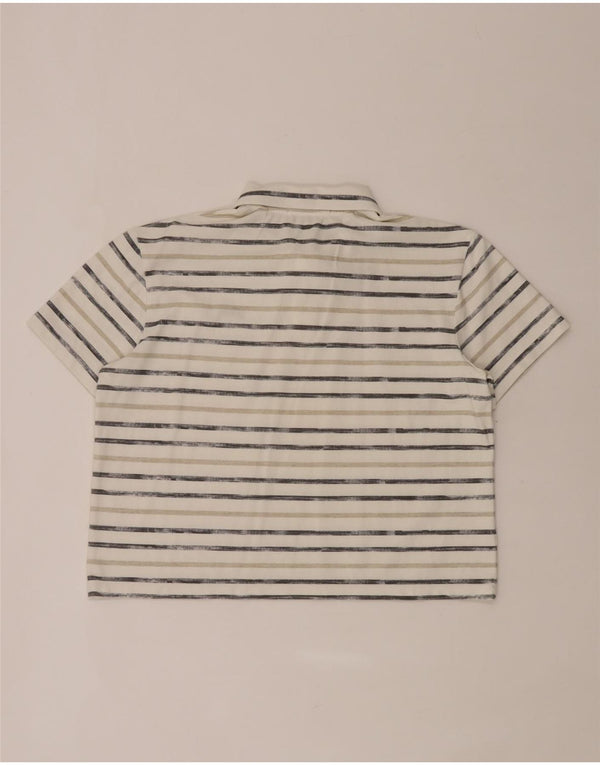 Camisa polo feminina Guess Regular Fit UK 14 grande listrada branca