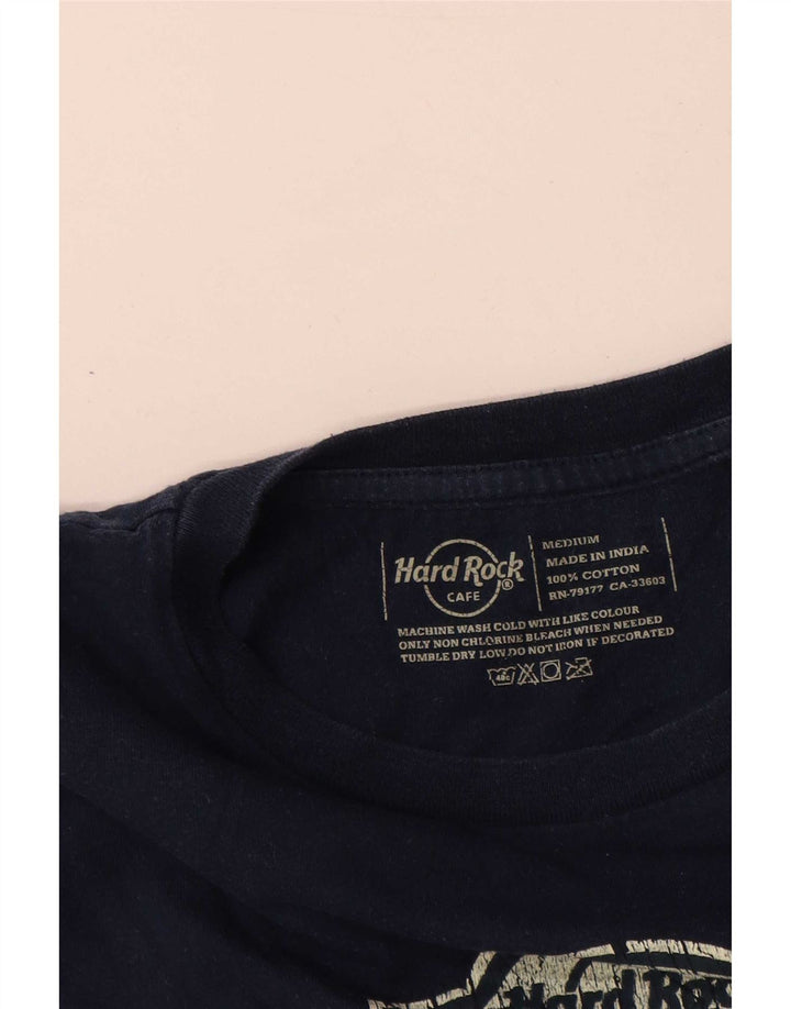 Camiseta gráfica masculina Hard Rock Cafe Top médio algodão azul marinho