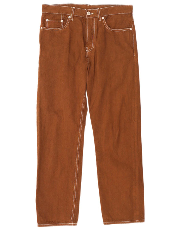 Calça jeans masculina cos reta de cintura média W28 L27 algodão marrom