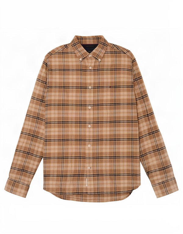 Camisa masculina de flanela Tommy Hilfiger Regular Fit grande algodão xadrez marrom