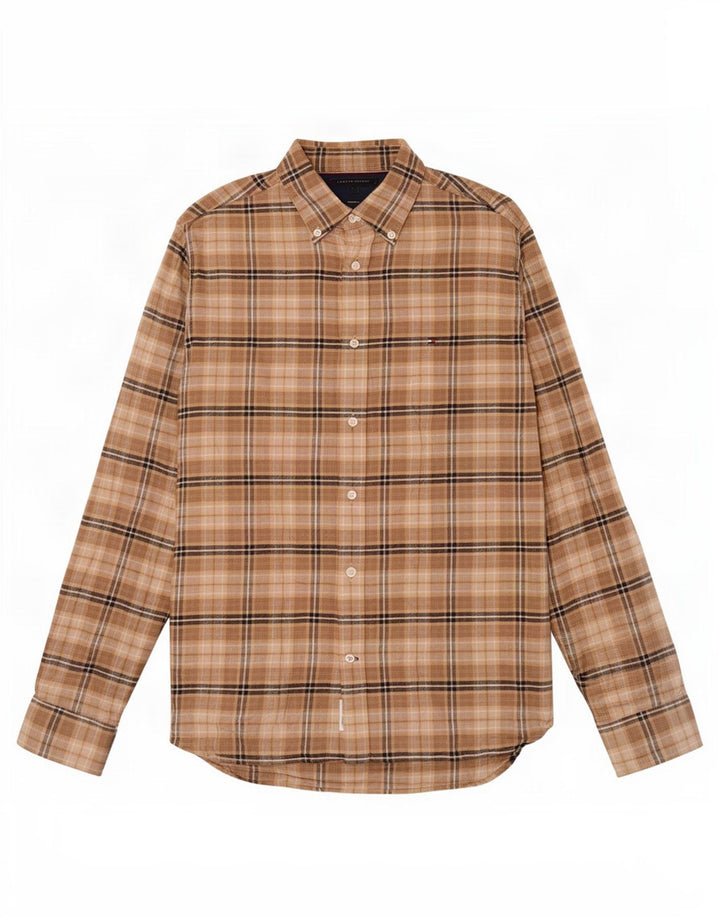 Camisa masculina de flanela Tommy Hilfiger Regular Fit grande algodão xadrez marrom