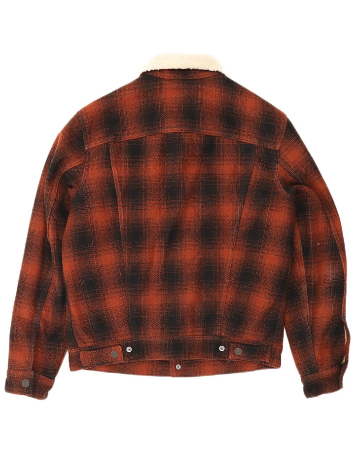 Jaqueta masculina Sherpa Levi's UK 36 poliéster xadrez marrom pequeno