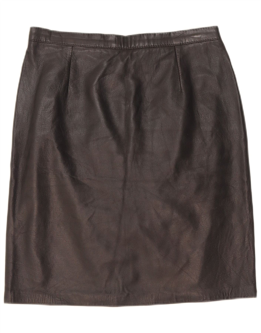 Saia de couro feminina vintage W28 média preta