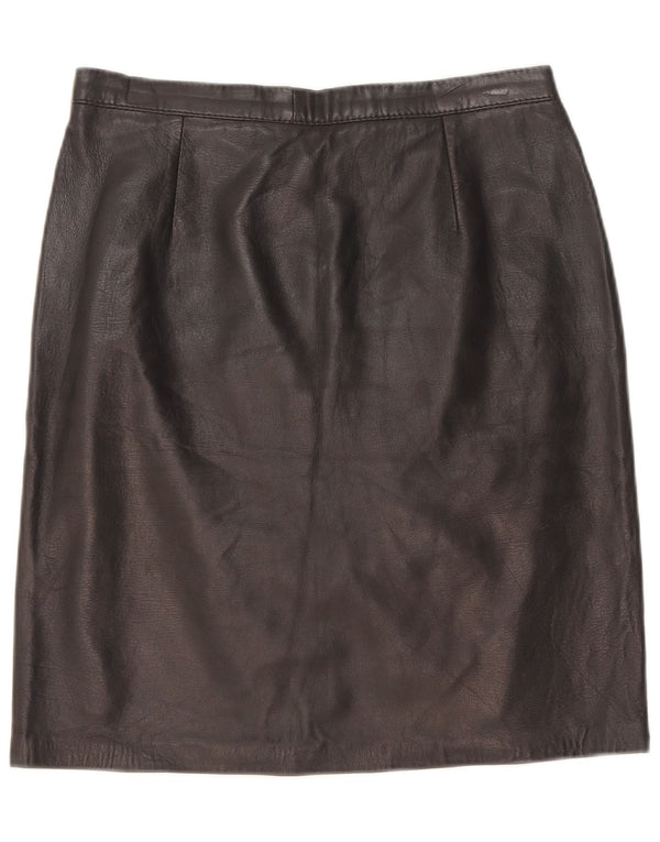 Saia de couro feminina vintage W28 média preta