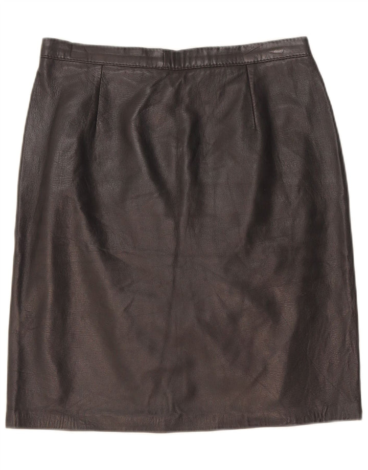 Saia de couro feminina vintage W28 média preta