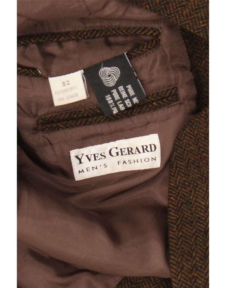 Jaqueta blazer masculina Yves Gerard com 2 botões IT 52 XL marrom espinha de peixe nova lã