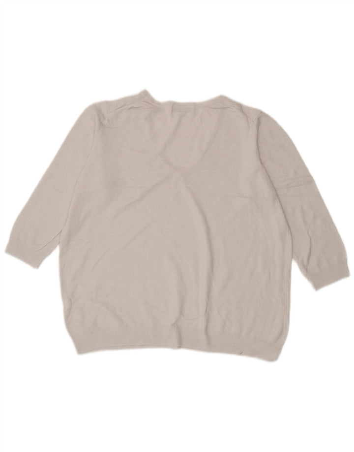Suéter feminino Marks & Spencer manga 3/4 com decote em V Reino Unido 14 médio branco
