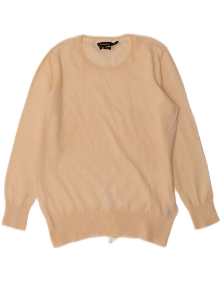 Suéter feminino Massimo Dutti com gola redonda Reino Unido 12 lã bege médio