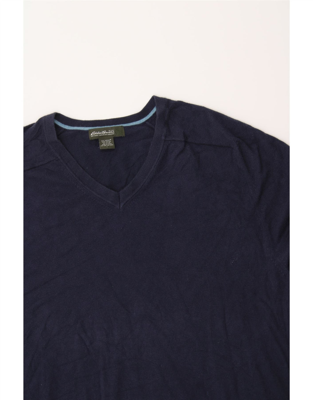 EDDIE BAUER Mens V-Neck Jumper Sweater Large Navy Blue Cotton Vintage Eddie Bauer and Second-Hand Eddie Bauer from Messina Hembry 