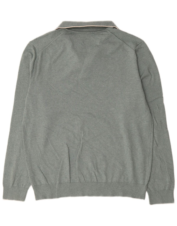 Suéter masculino Marks & Spencer com gola polo e algodão verde grande