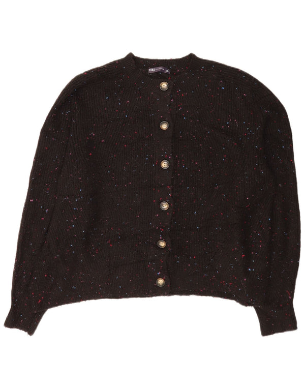 Suéter cardigã feminino Marks & Spencer Reino Unido 18 XL preto manchado acrílico