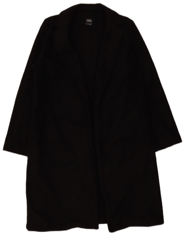 Sobretudo aberto feminino Zara UK 16 grande poliéster preto