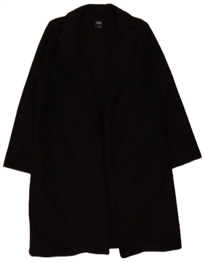 Sobretudo aberto feminino Zara UK 16 grande poliéster preto