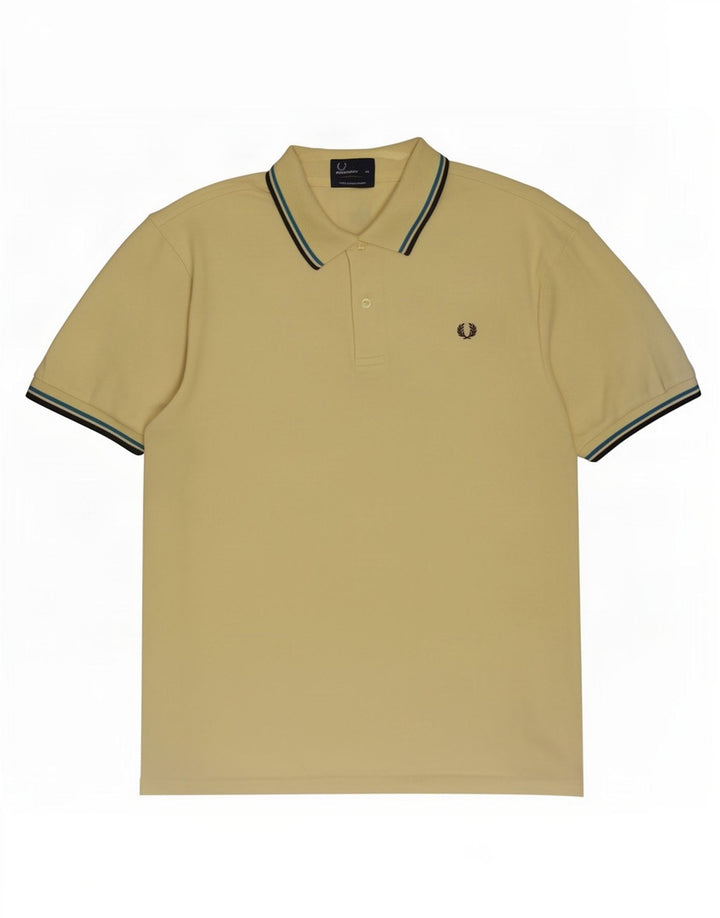 Camisa polo masculina Fred Perry XL algodão listrado amarelo