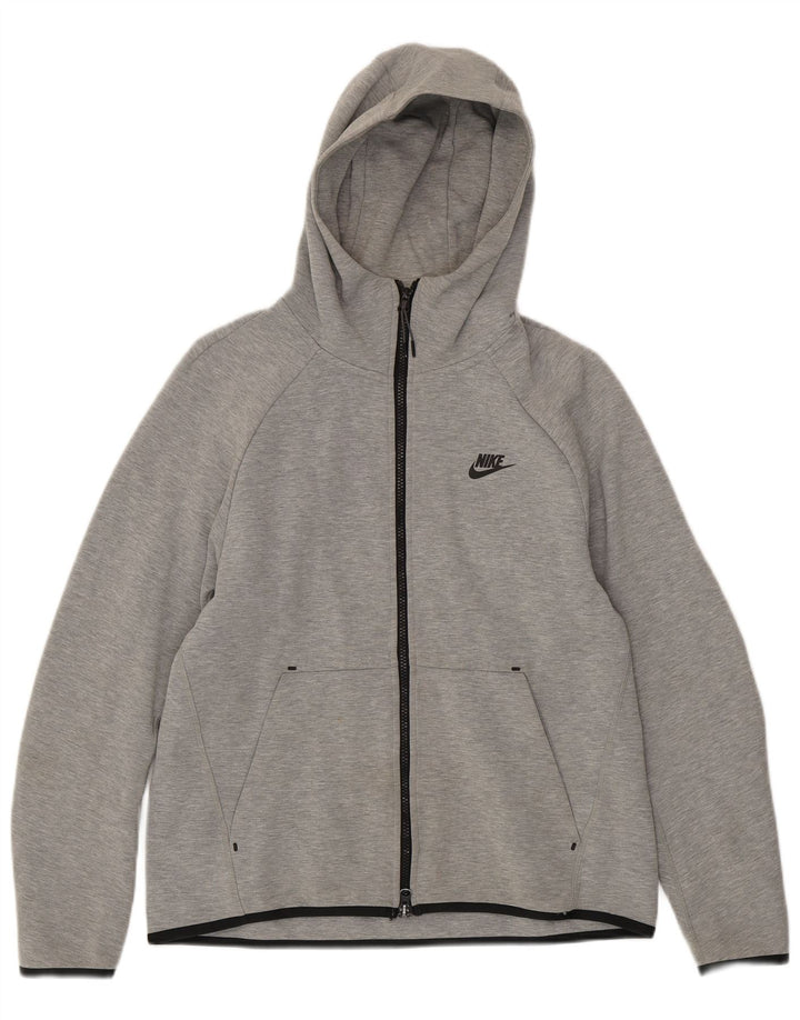 Suéter Nike masculino com capuz e zíper cinza médio algodão