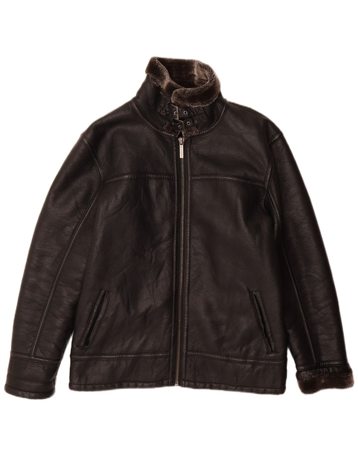 Jaqueta masculina vintage Shearling UK 38 média preta