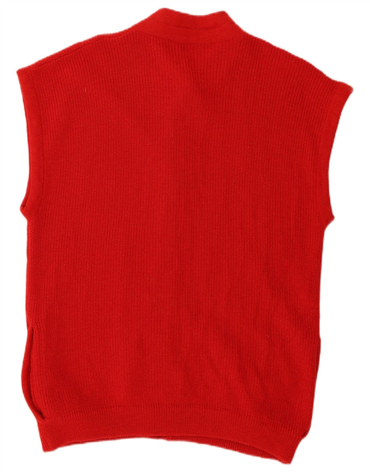 Suéter cardigã masculino vintage sem mangas vermelho médio