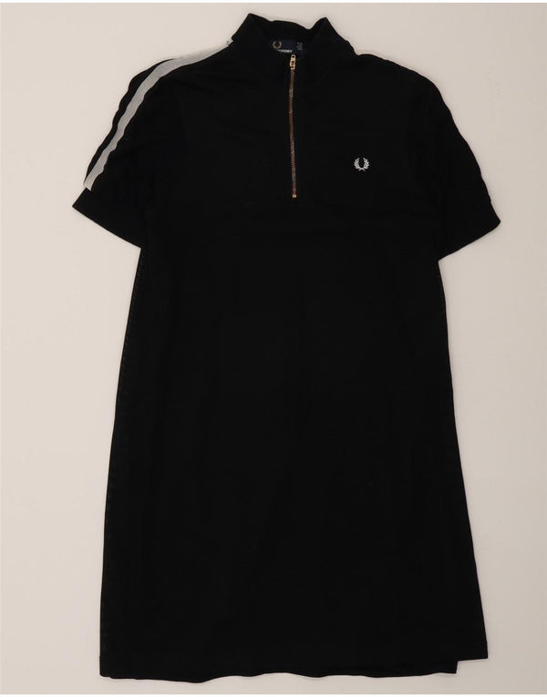 Fred Perry Womens Zip Neck A-Line Dress UK 10 Small Black Cotton Sports
