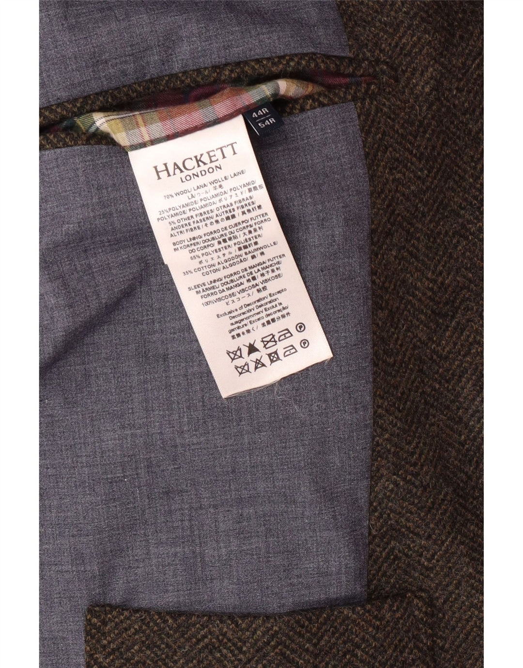 Jaqueta blazer masculina HACKETT com 3 botões UK 44 XL marrom espinha de peixe