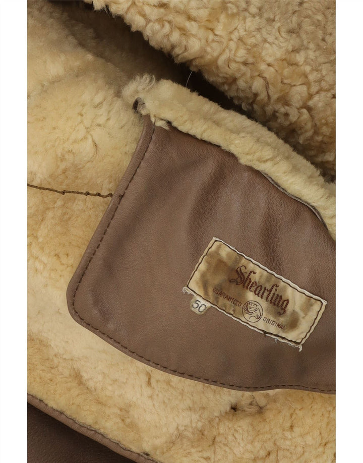 Jaqueta masculina vintage shearling IT 50 grande couro cinza