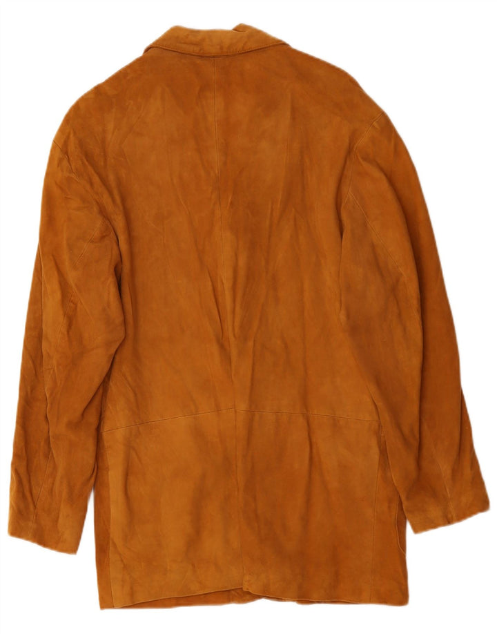 Jaqueta blazer feminina vintage de couro com 3 botões Reino Unido 14 couro marrom médio