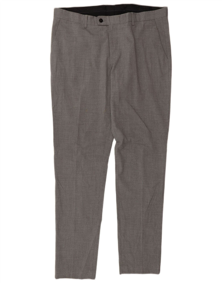 Zara Mens Slim Suit Calças EU 46 XL W36 L33 Cinza Poliéster