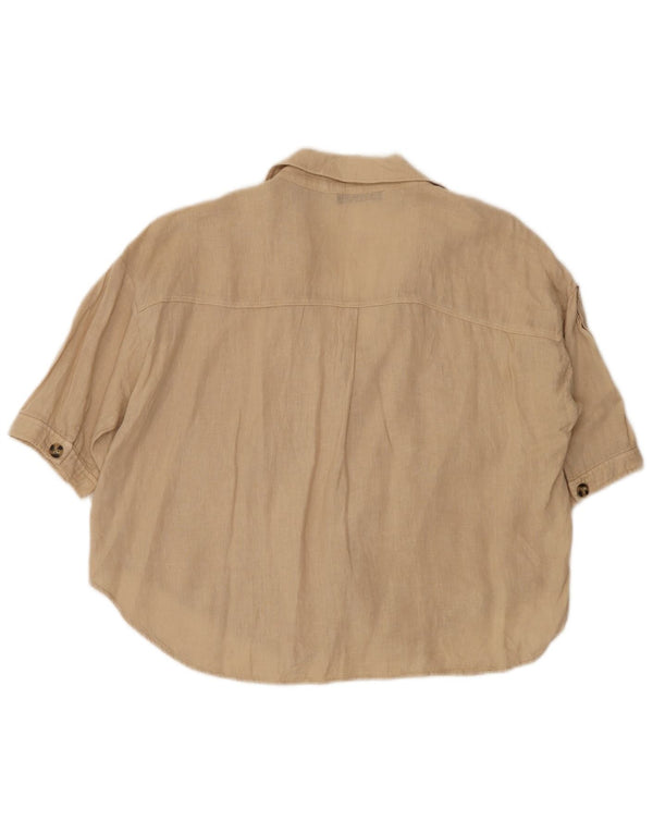 Blusa feminina Zara manga curta oversized Reino Unido 10 algodão bege pequeno