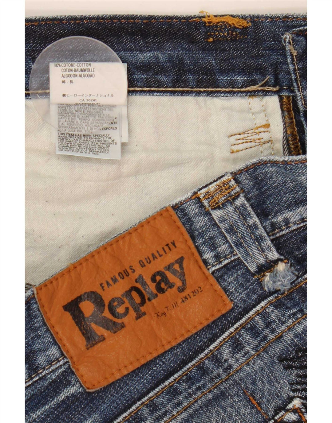 Shorts jeans masculino Replay W34 grande algodão azul