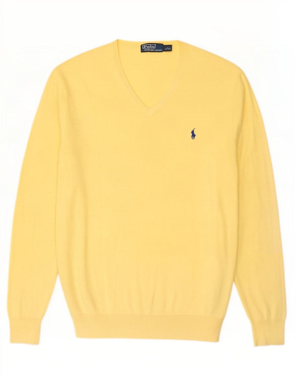 Suéter masculino Polo Ralph Lauren com decote em V grande algodão amarelo
