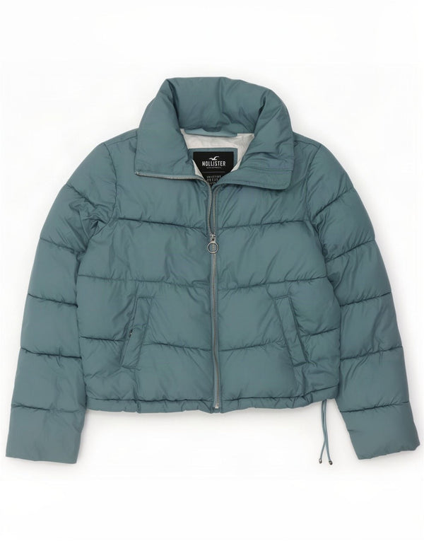Jaqueta acolchoada superdimensionada feminina Hollister UK 10 poliéster azul pequeno