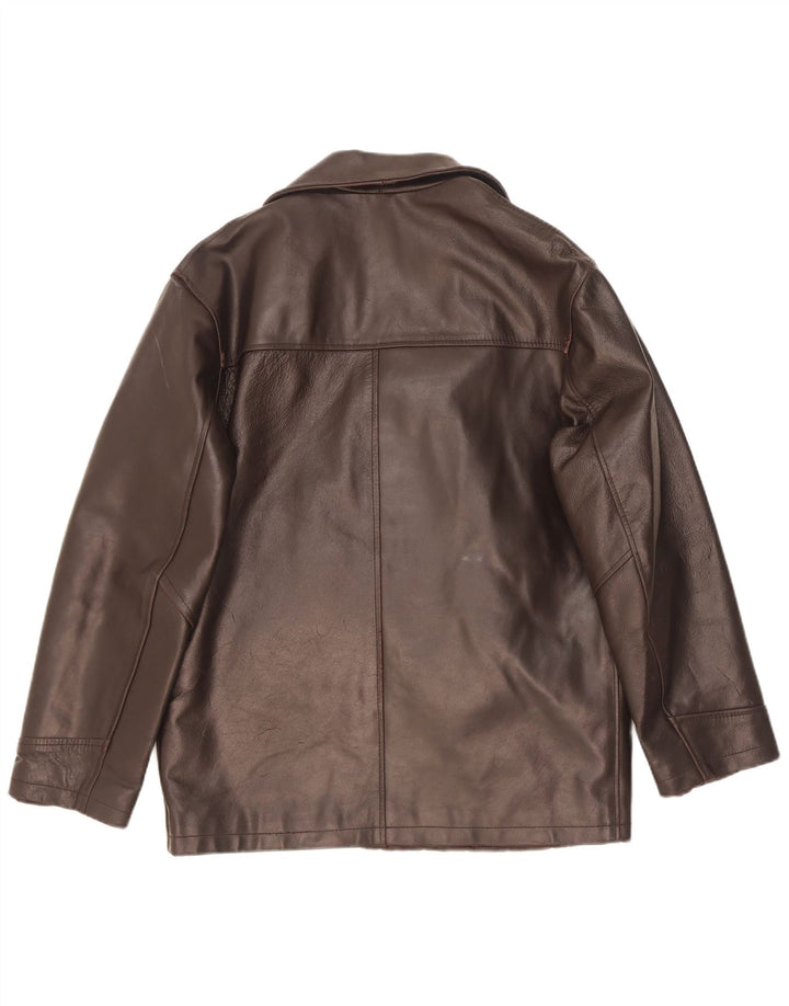 Jaqueta de couro vintage masculina com peito duplo Reino Unido 38 marrom médio